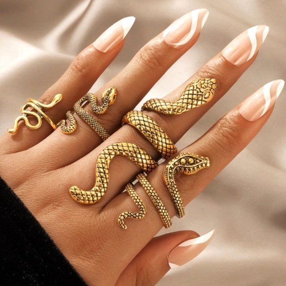 Snake Ring Set Punk Gothic Retro Jewelry Boho Bronze Gypsy Metallic Grunge New - Picture 5 of 9